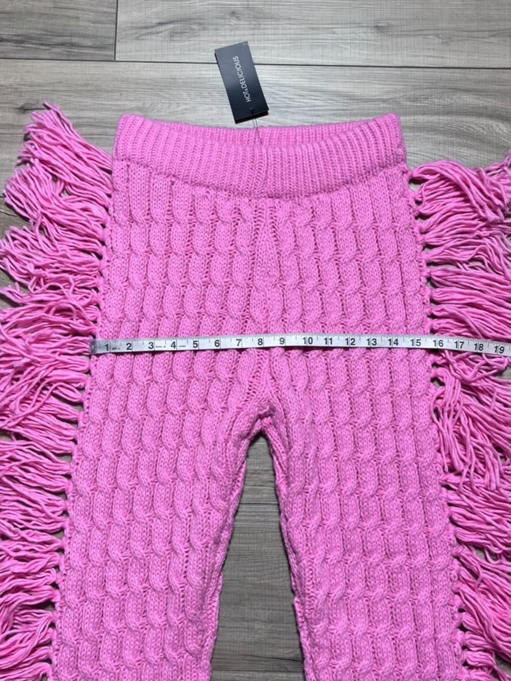 Hot & Delicious Womens Cable Knit Pull On Pants With Finge Size Medium Pink - Picture 3 of 9